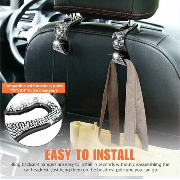 Bling Car Purse Bag Hooks Hangers Auto Front seat or Backseat 2 pack * - Picture 3 of 7